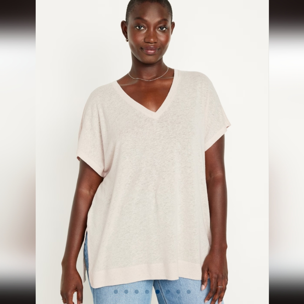NWT Oversized V-Neck Linen-Blend T-Shirt